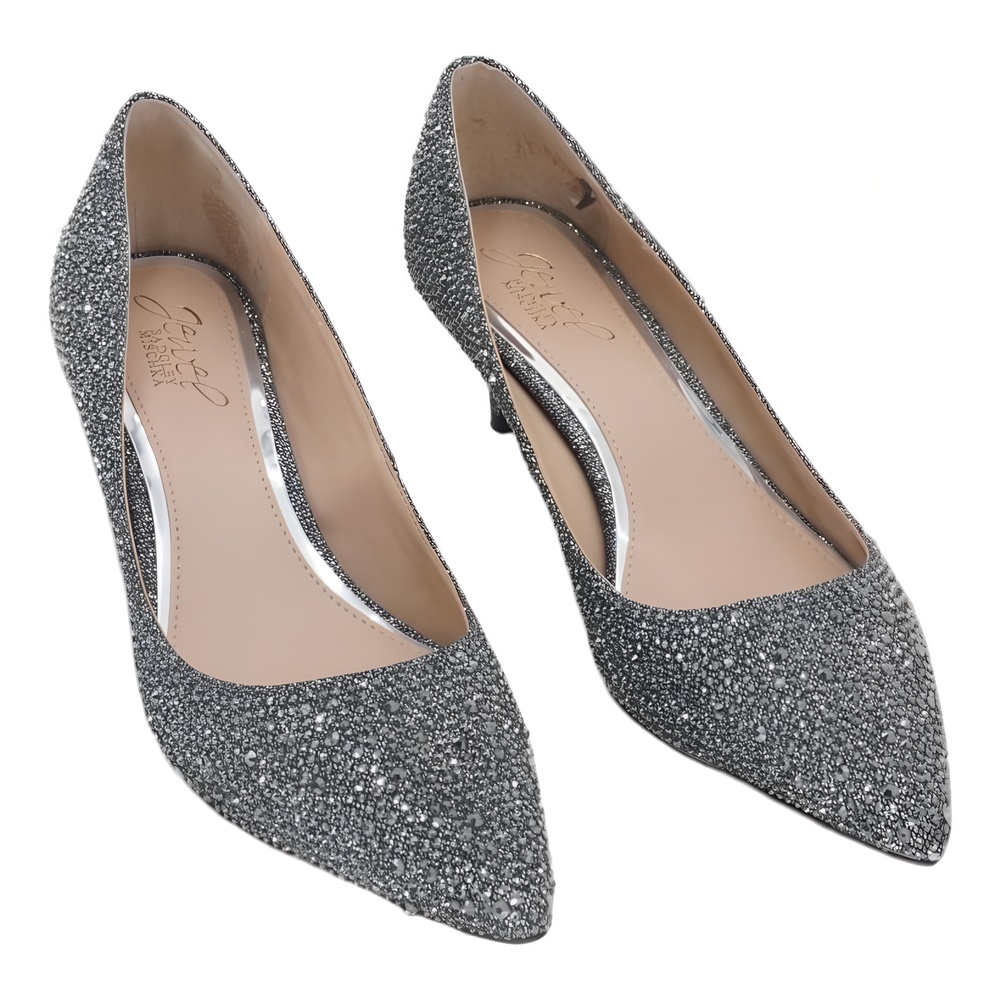 Jewel Badgley Mischka Kitten Heel Pointed Toe Evening Pumps Sparkle Size 7.5M